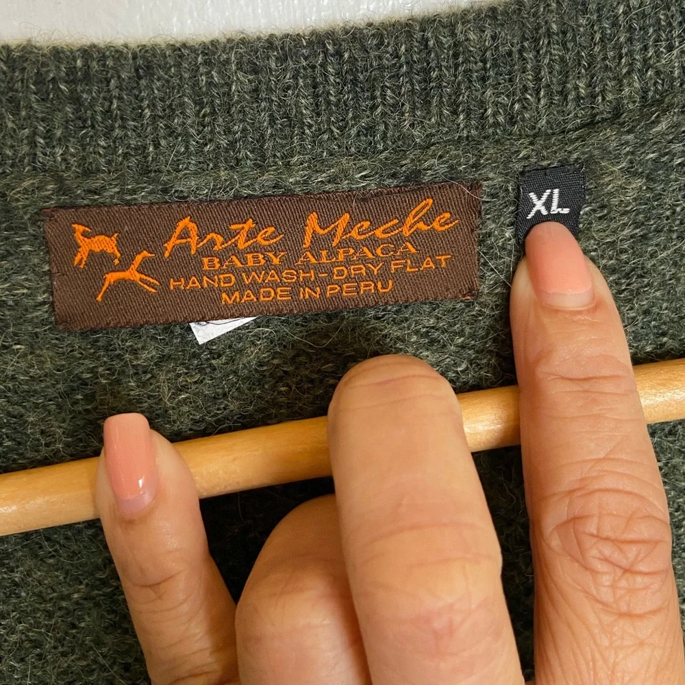 Arte Meche Baby Alpaca Women's Vest Sweater Size XL Green Preppy Accademia‎ Peru